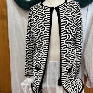 Black and White Patterned Women's open sweater